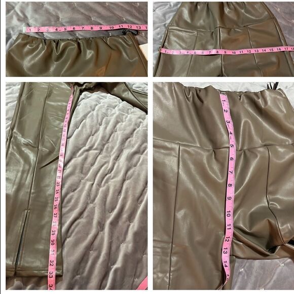 RDI Faux Leather Slit Front Flare Pants Taupe Gray Brown L - Picture 10 of 10